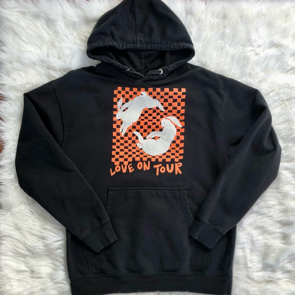 Harry Styles Love On Tour Black Hooded Sweatshirt Hoodie Orange Checkered Bunny